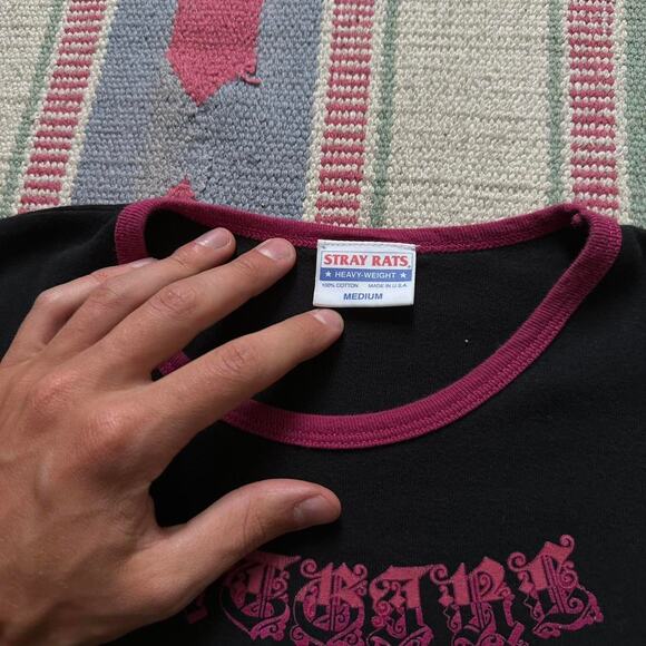 Stray Rats Ratgirl 86 Blank Pink Skate Baby Tee Ringer - Picture 3 of 7